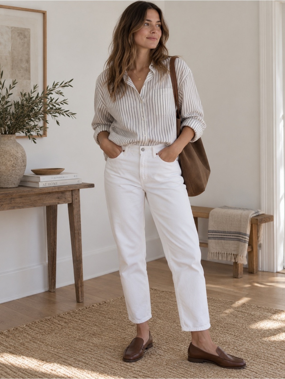 Everlane Womens The Summer Jean Sz 29 Bone White Denim High Rise Relaxed Fit